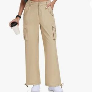 MoFiz Womens khaki Cargo 6 Pockets Baggy Streetwear Wide Leg HighWaisted NWT SzL
